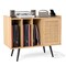 Natural Engineered Wood Rattan Record Player Stand with USB Outlets